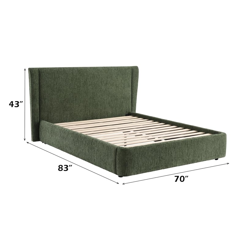 Bowery Hill Modern Upholstered Full Bed in Dark Green Chenille
