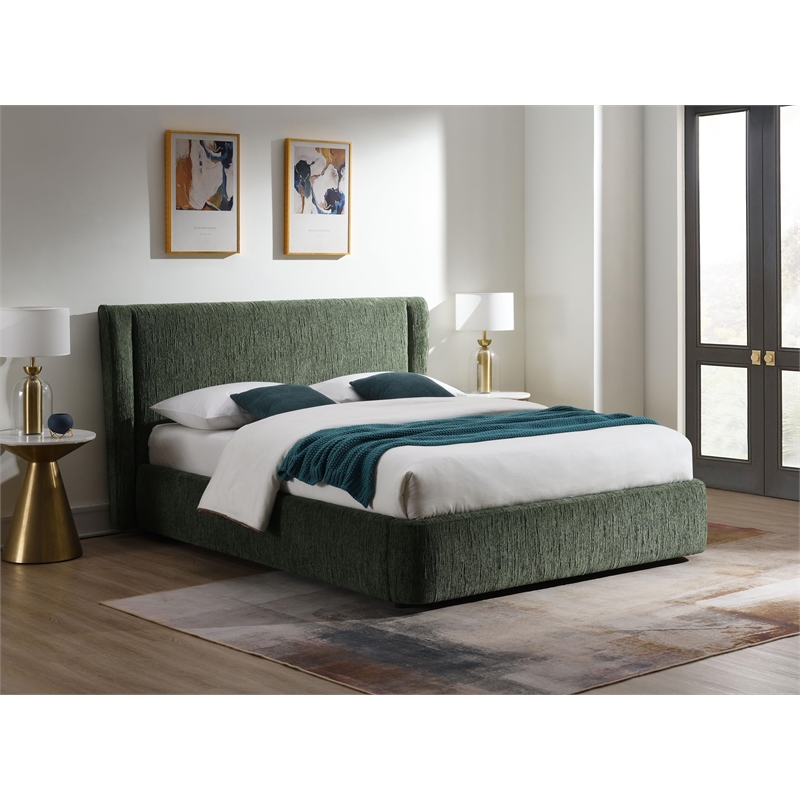 Bowery Hill Modern Upholstered Full Bed in Dark Green Chenille