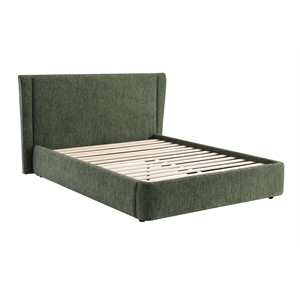Bowery Hill Modern Upholstered Queen Bed in Dark Green Chenille