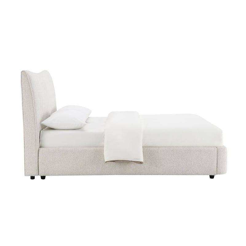 Bowery Hill Modern Upholstered Full Bed in Aperol Beige Chenille