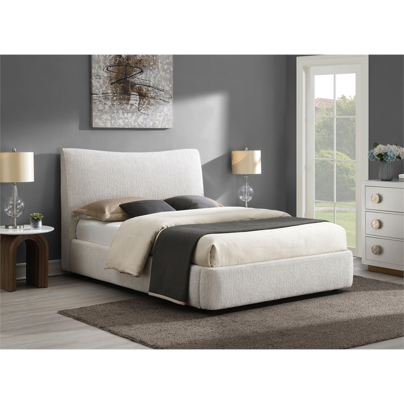 Bowery Hill Modern Upholstered Full Bed in Aperol Beige Chenille