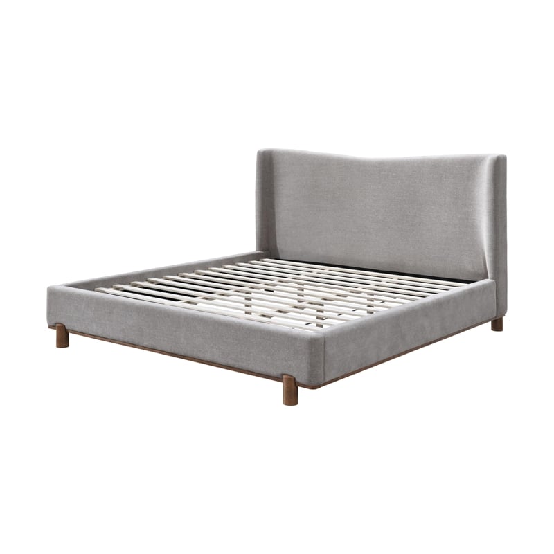 Bowery Hill Modern Wingback Upholstered Queen Bed in Gray Chenille