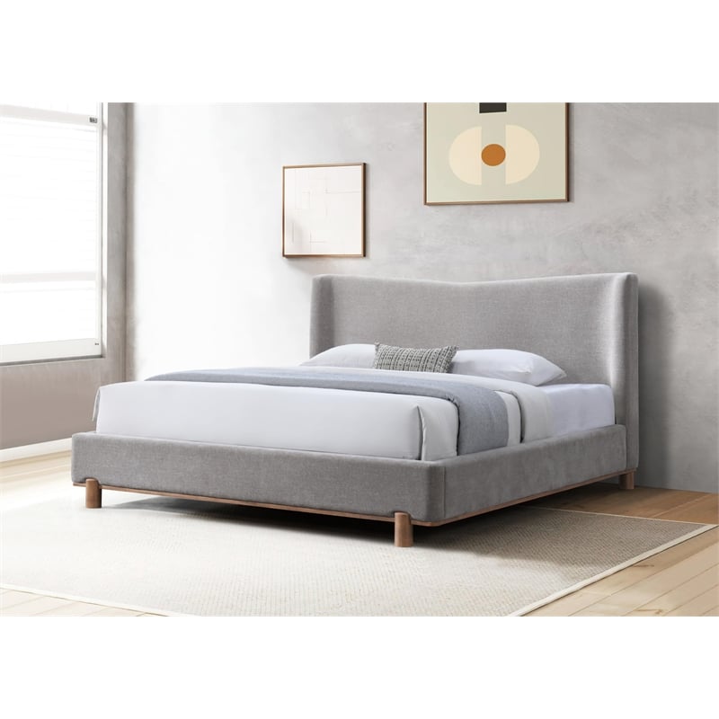 Bowery Hill Modern Wingback Upholstered Queen Bed in Gray Chenille