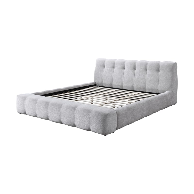 Bowery Hill Modern Tufted Upholstered Queen Bed in Gray Chenille