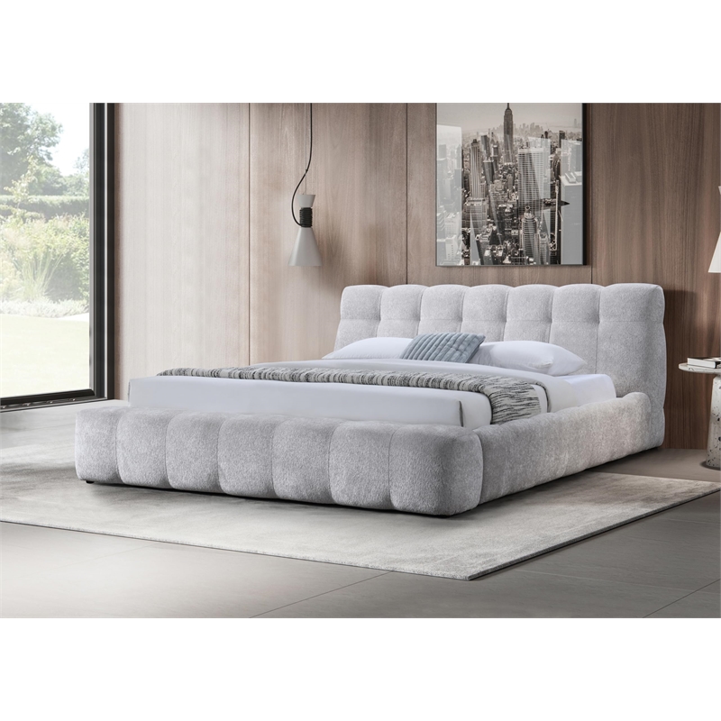 Bowery Hill Modern Tufted Upholstered Queen Bed in Gray Chenille