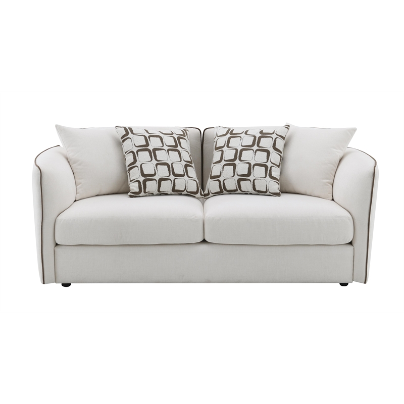 Bowery Hill Upholstered Loveseat with 4 Pillows in Beige Chenille