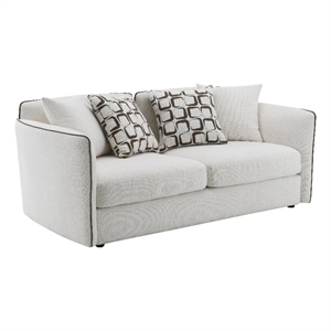 Bowery Hill Upholstered Loveseat with 4 Pillows in Beige Chenille