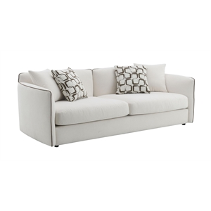 Bowery Hill Upholstered Sofa with 4 Pillows in Beige Chenille