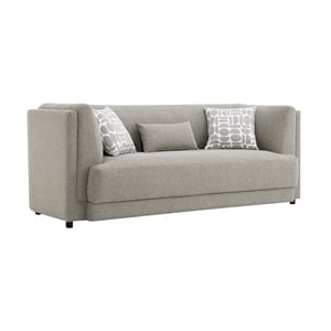 Bowery Hill Chenille Upholstered Sofa with 3 Pillows in Gray