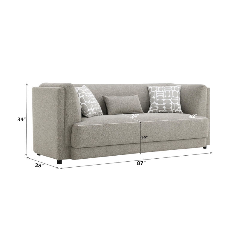 Bowery Hill Chenille Upholstered Sofa with 3 Pillows in Gray