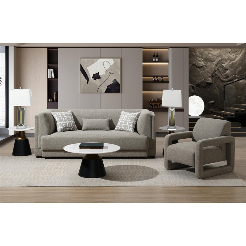 Bowery Hill Chenille Upholstered Sofa with 3 Pillows in Gray