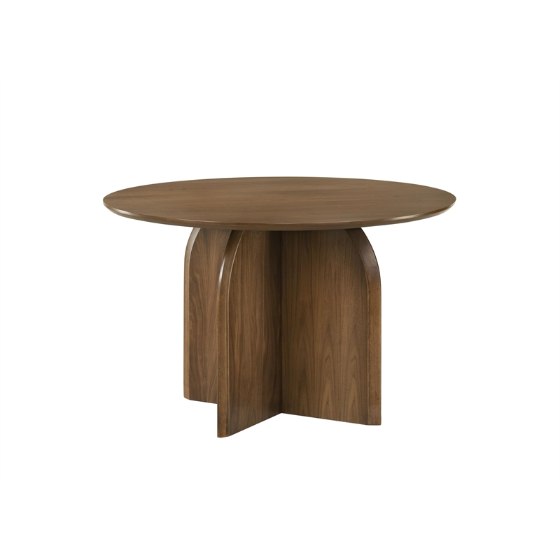 Bowery Hill Round Wooden Pedestal Dining Table in Dark Walnut