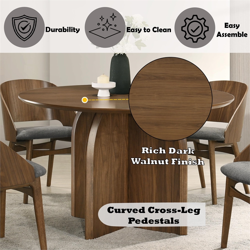 Bowery Hill Round Wooden Pedestal Dining Table in Dark Walnut