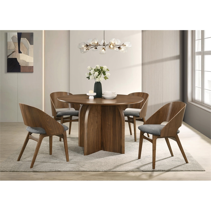 Bowery Hill Round Wooden Pedestal Dining Table in Dark Walnut