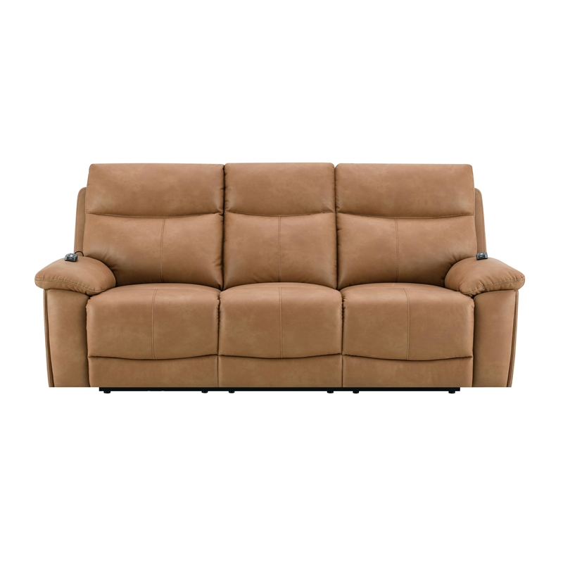 Bowery Hill Power Motion Sofa with USB and Power Headrest in Brown Leather