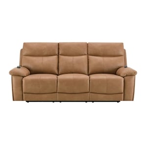 Bowery Hill Power Motion Sofa with USB and Power Headrest in Brown Leather