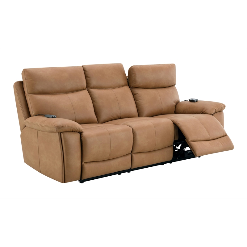 Bowery Hill Power Motion Sofa with USB and Power Headrest in Brown Leather