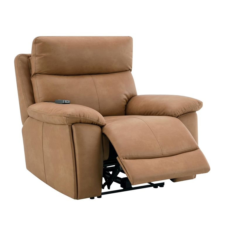 Bowery Hill Power Recliner with USB and Power Headrest in Brown Leather