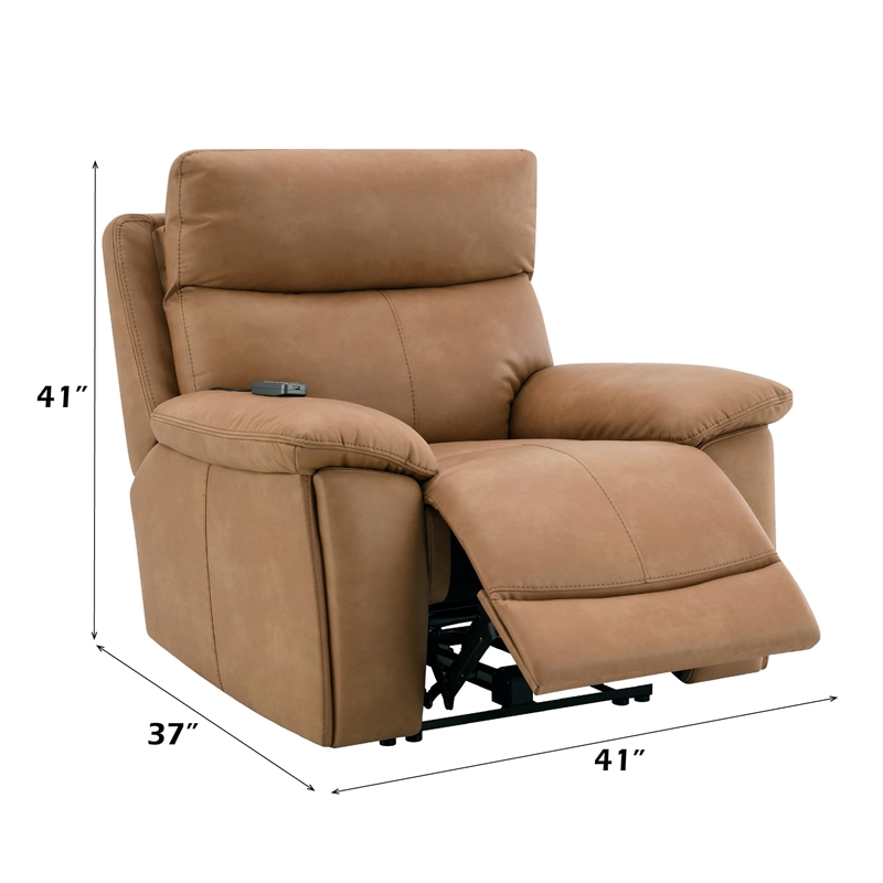 Bowery Hill Power Recliner with USB and Power Headrest in Brown Leather