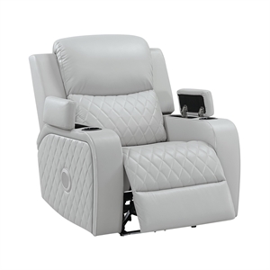 Bowery Hill Power Motion Recliner in Light Gray Synthetic Leather