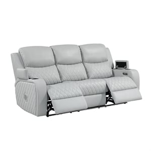 Bowery Hill Power Motion Sofa in Light Gray Synthetic Leather