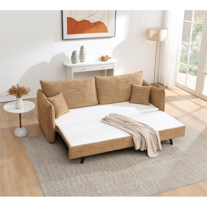 Bowery Hill Sofa with Sleeper and 2 Pillows in Mocha Chenille