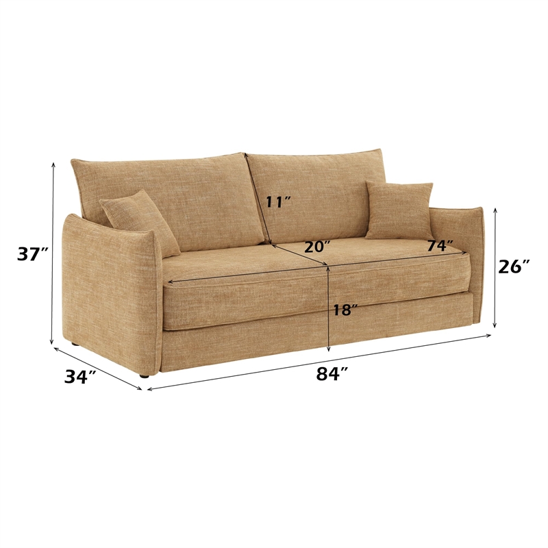 Bowery Hill Sofa with Sleeper and 2 Pillows in Mocha Chenille