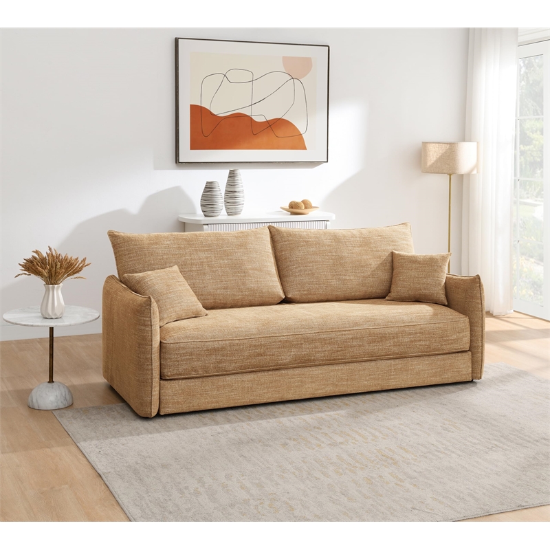 Bowery Hill Sofa with Sleeper and 2 Pillows in Mocha Chenille