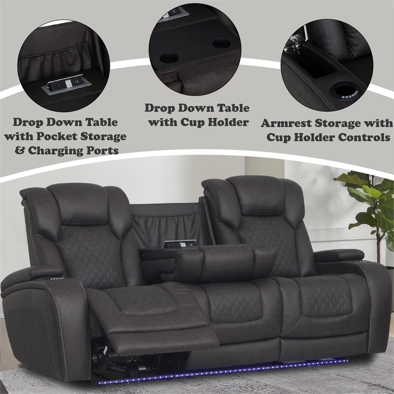 Bowery Hill Power Motion Reclining Sofa in Dark Gray Microfiber