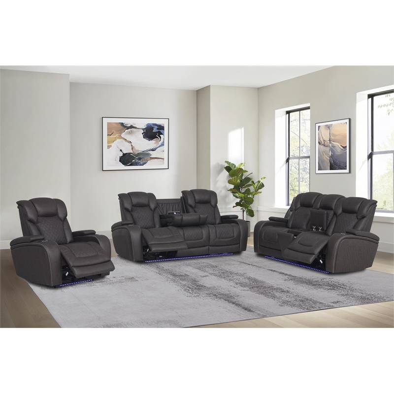 Bowery Hill Power Motion Reclining Sofa in Dark Gray Microfiber