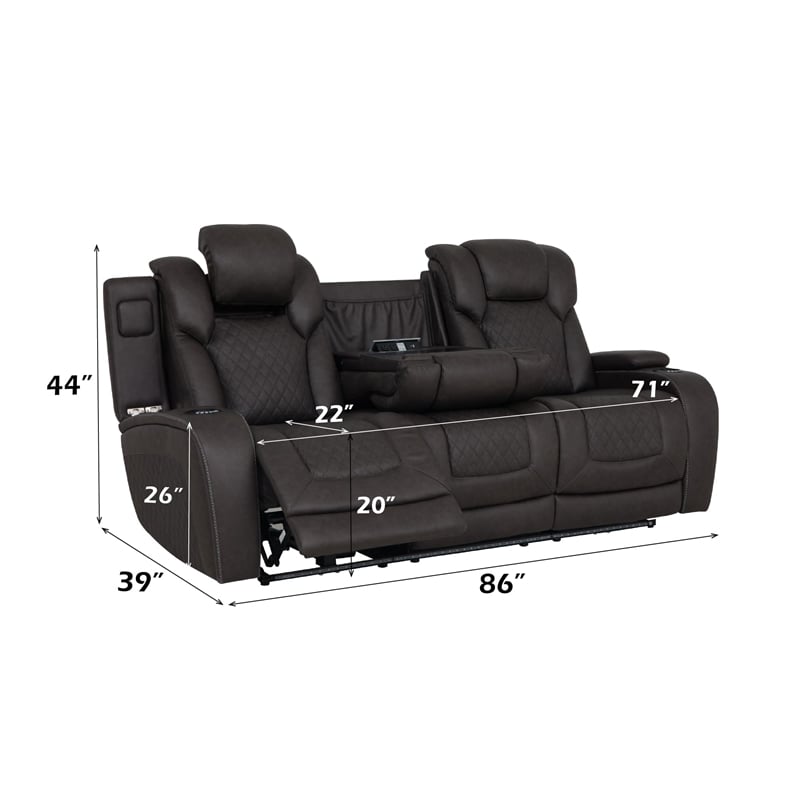 Bowery Hill Power Motion Reclining Sofa in Dark Gray Microfiber