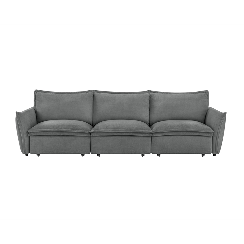 Bowery Hill Upholstered Power Sofa with Sleeper in Gray Chenille