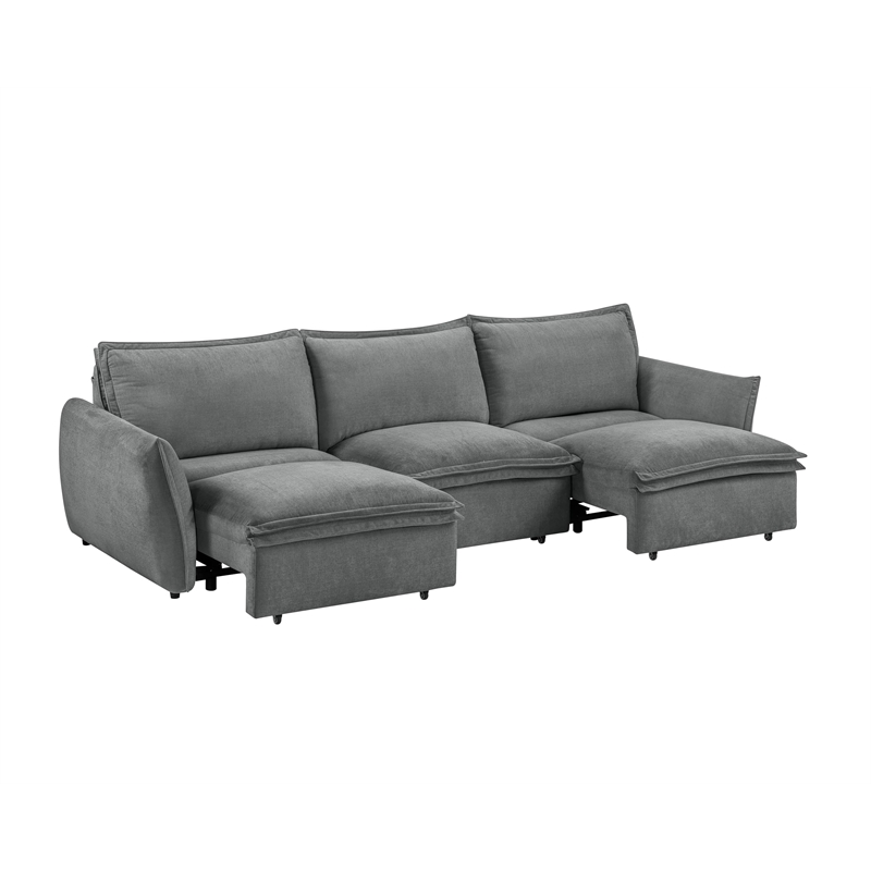 Bowery Hill Upholstered Power Sofa with Sleeper in Gray Chenille