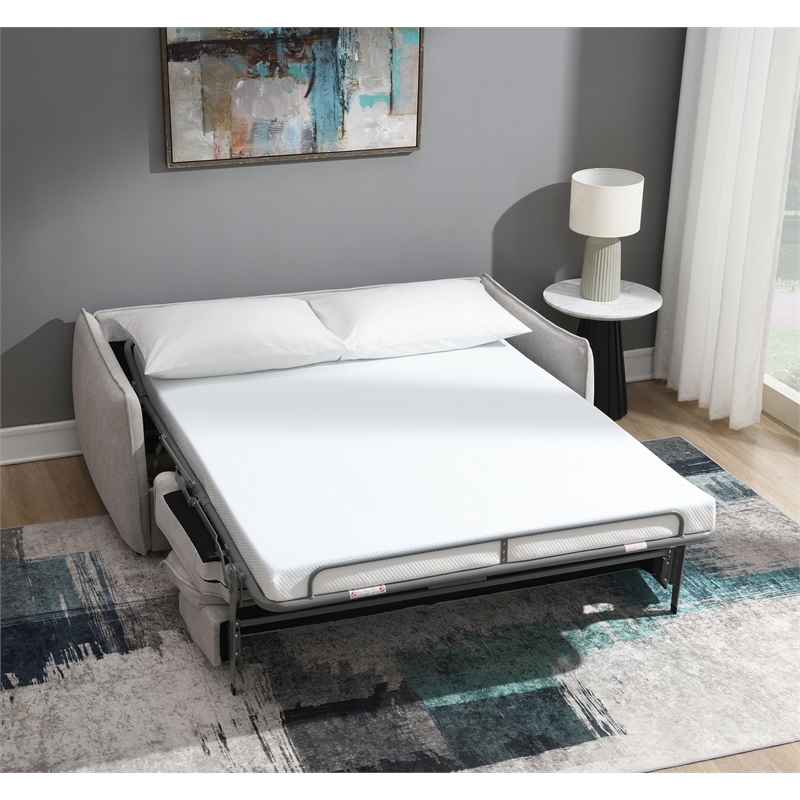 Bowery Hill Upholstered Sofa with Memory Foam Sleeper in Beige Chenille