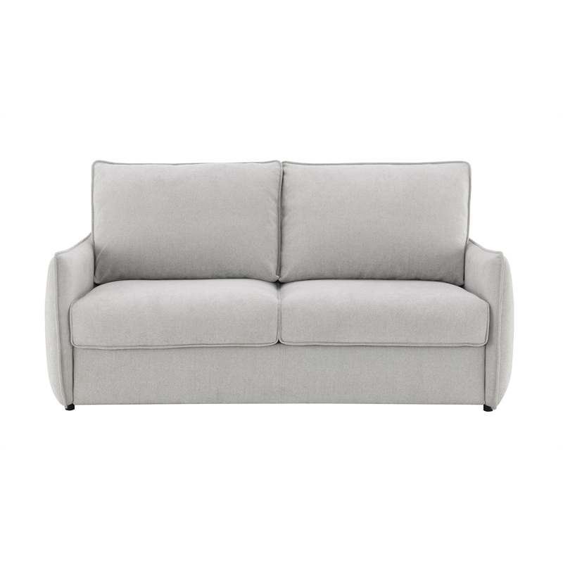 Bowery Hill Upholstered Sofa with Memory Foam Sleeper in Beige Chenille