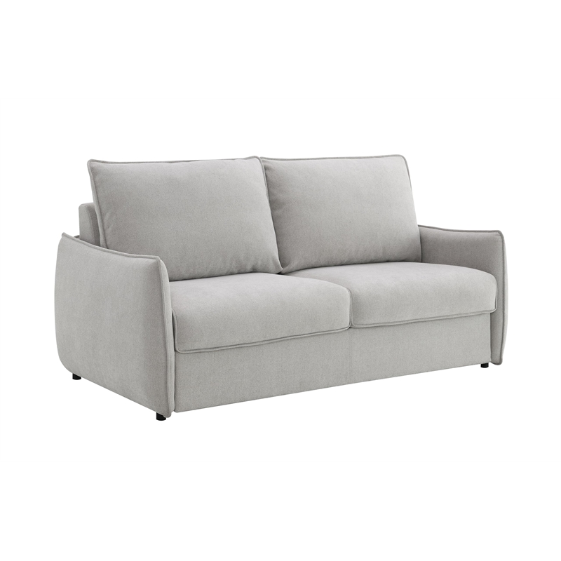 Bowery Hill Upholstered Sofa with Memory Foam Sleeper in Beige Chenille