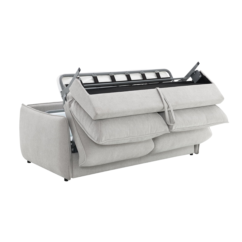 Bowery Hill Upholstered Sofa with Memory Foam Sleeper in Beige Chenille