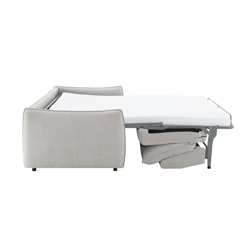 Bowery Hill Upholstered Sofa with Memory Foam Sleeper in Beige Chenille