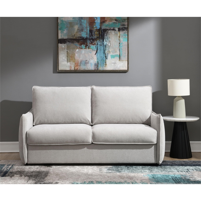 Bowery Hill Upholstered Sofa with Memory Foam Sleeper in Beige Chenille