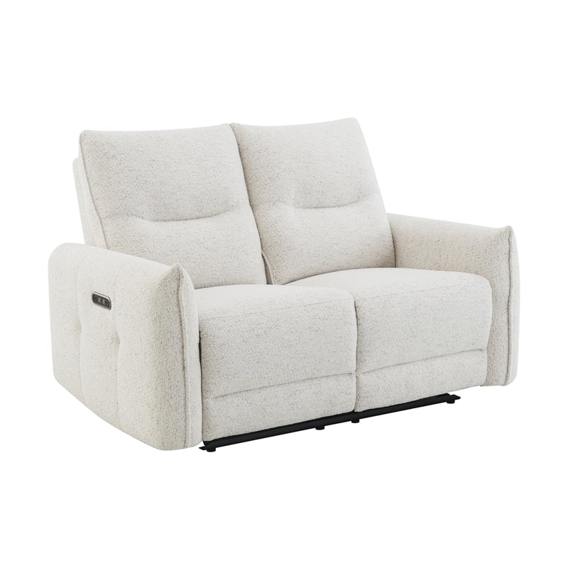 Bowery Hill Power Motion Loveseat with USB Port in Cream Chenille