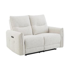 Bowery Hill Power Motion Loveseat with USB Port in Cream Chenille