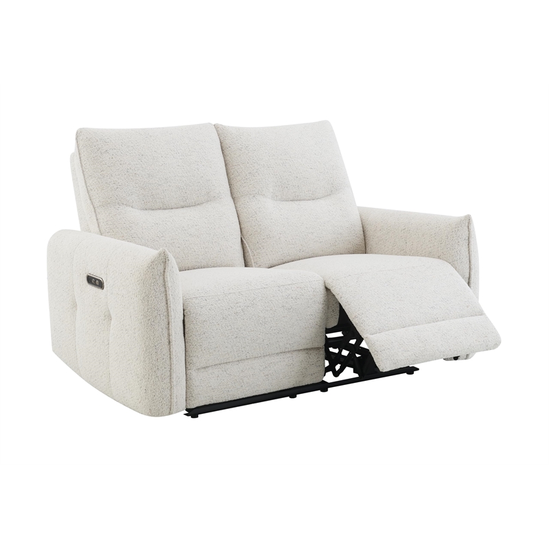 Bowery Hill Power Motion Loveseat with USB Port in Cream Chenille