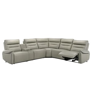 Bowery Hill Power Motion Sectional Sofa in Light Gray Top Grain Leather