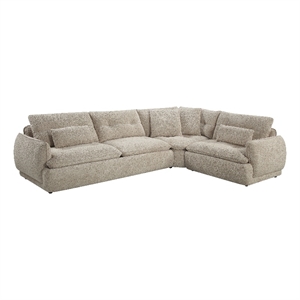 Bowery Hill Upholstered Sectional Sofa with 4 Pillows in Beige Chenille