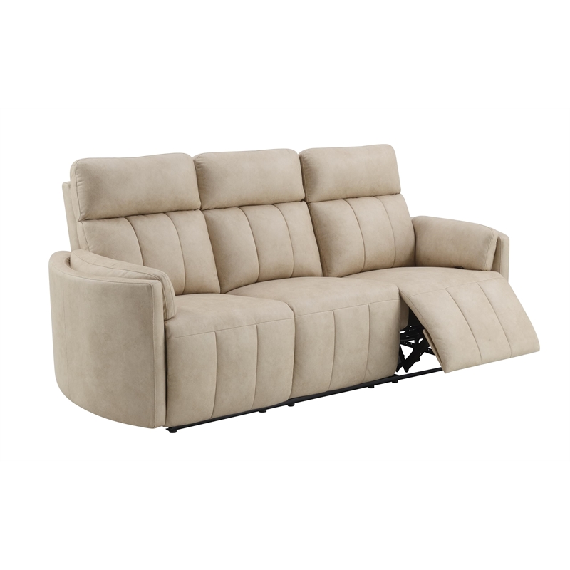 Bowery Hill Reclining Motion Sofa in Dark Beige Polish Microfiber