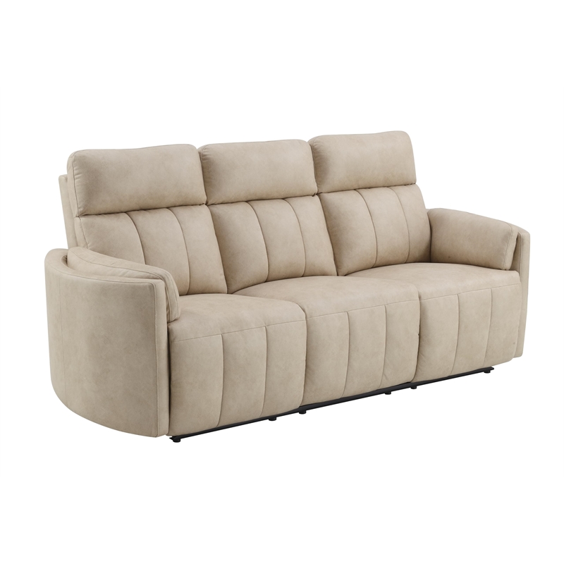 Bowery Hill Reclining Motion Sofa in Dark Beige Polish Microfiber