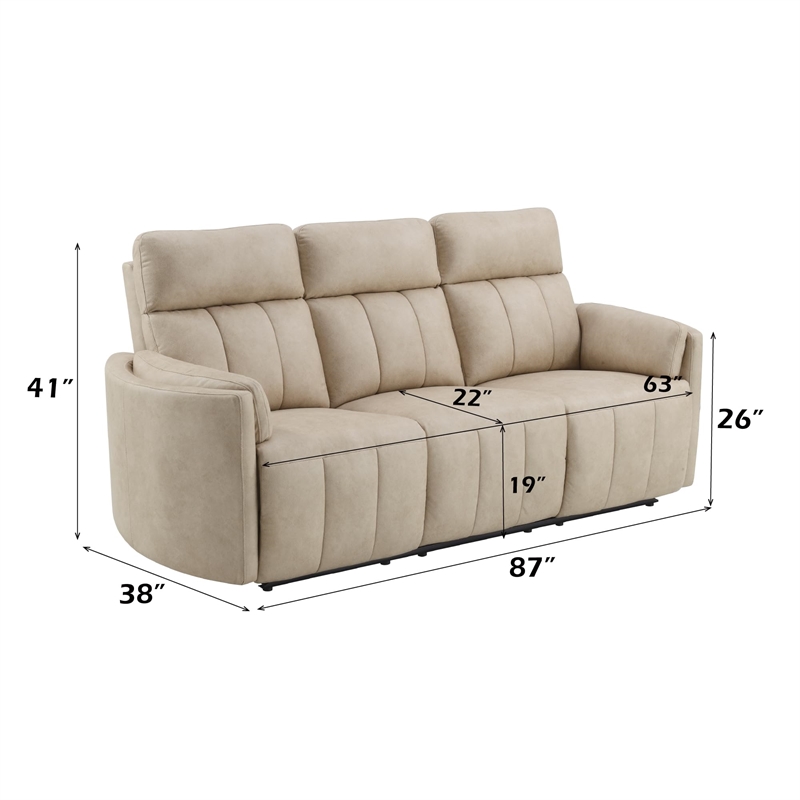 Bowery Hill Reclining Motion Sofa in Dark Beige Polish Microfiber