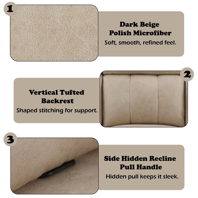 Bowery Hill Reclining Motion Sofa in Dark Beige Polish Microfiber