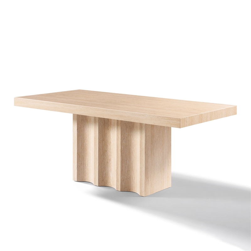 Bowery Hill Dining Table with Ripple Base in Travertine Stone
