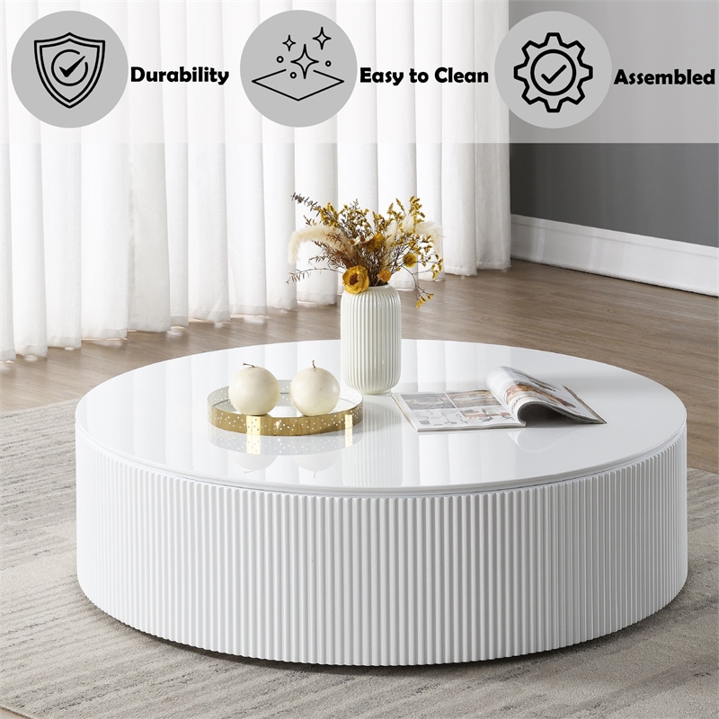 Bowery Hill Round Coffee Table with Fixed Top in White High Gloss